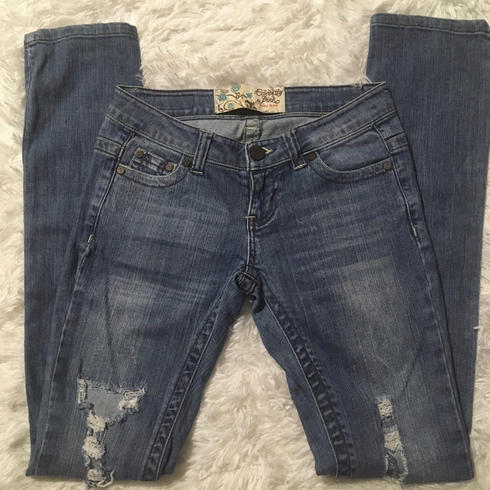 Celebrity Pink Distressed Jeans Size 3 - Picture 1 of 11